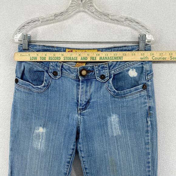 APPLE BOTTOMS Jeans 8 Distressed Straight Low Rise Stretch Denim Blue VTG HK - Picture 9 of 16